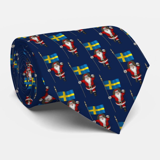 Santa Claus mit der Flagge Schwedens Krawatte (Gerollt)