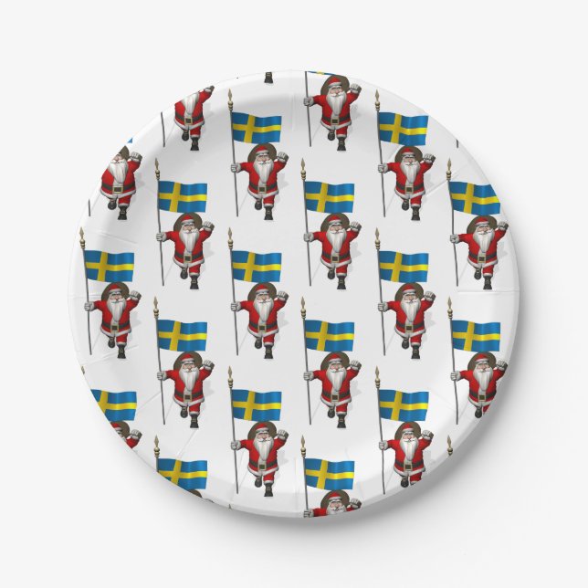 Santa Claus mit der Flagge Schwedens Pappteller (Vorderseite)