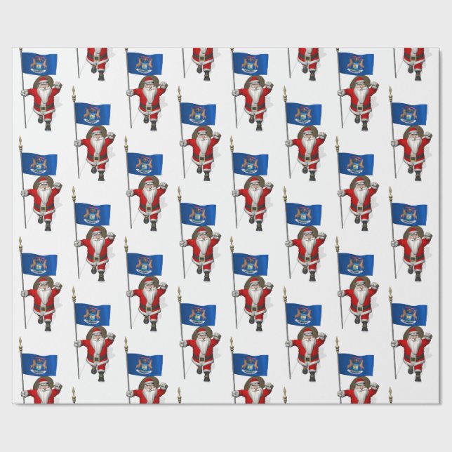 Santa Claus mit der Flagge von Michigan Geschenkpapier (Flach)