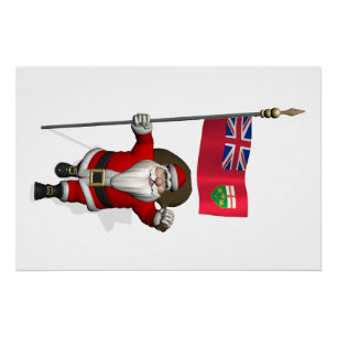 Santa Claus mit der Flagge von Ontario CDN Poster