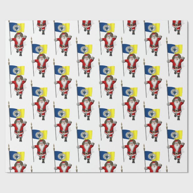 Santa Claus mit der Flagge von Trenton NJ Geschenkpapier (Flach)