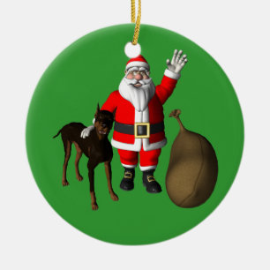 Santa Claus mit Doberman Pinscher Keramikornament