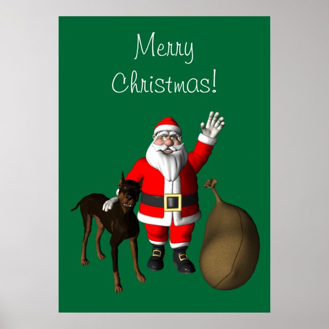 Santa Claus mit Doberman Pinscher Poster (Vorne)