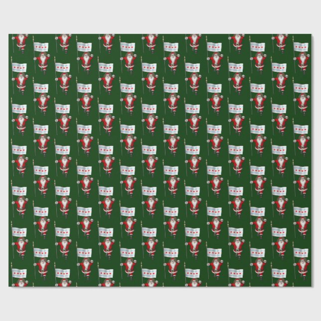 Santa Claus mit Flagge von Chicago Geschenkpapier (Flach)