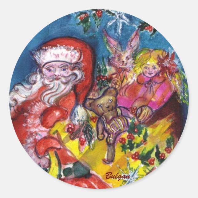SANTA CLAUS MIT GIFTS RUNDER AUFKLEBER (Vorderseite)