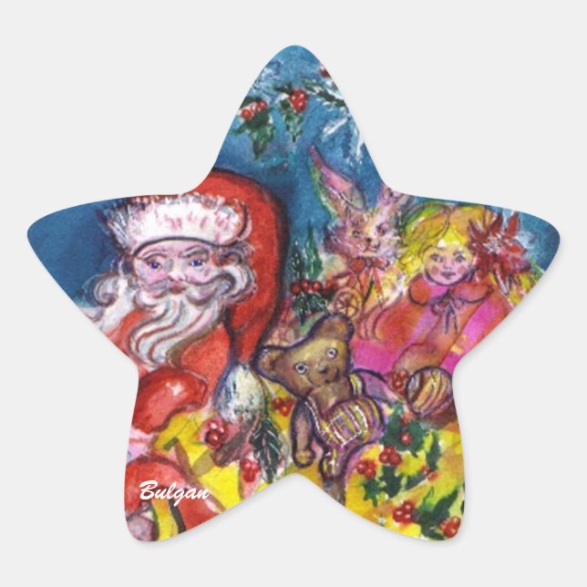 SANTA CLAUS MIT GIFTS Star Stern-Aufkleber (Vorderseite)
