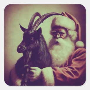 Santa Claus mit Goat Retro Black Phillip Quadratischer Aufkleber