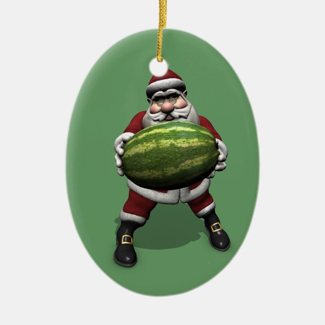 Santa Claus mit großer Wassermelone Keramikornament (Vorne)