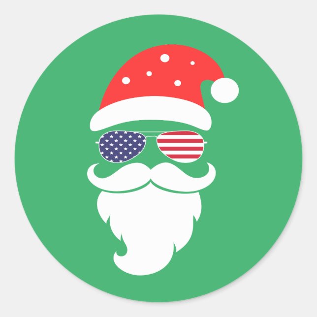 Santa Claus mit Patriotic USA Sonnenbrille Runder Aufkleber (Vorderseite)