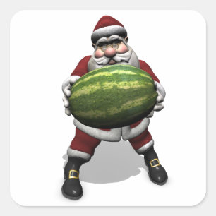 Santa Claus mit riesiger Wassermelone Quadratischer Aufkleber