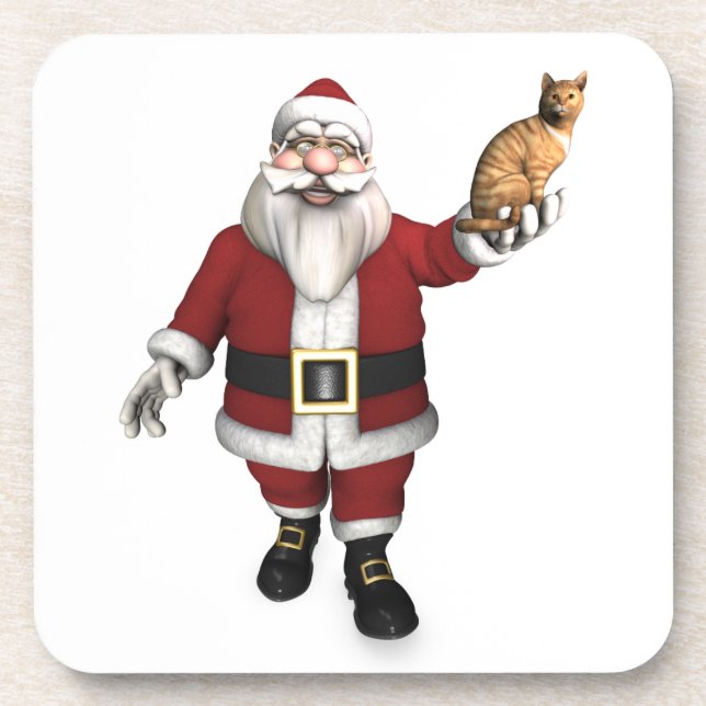 Santa Claus mit rotem Tabby Untersetzer (Vorderseite)