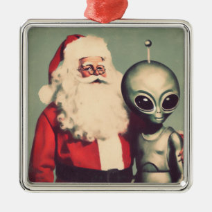 Santa Claus mit Space Alien Sci Fi Weihnachten Ornament Aus Metall