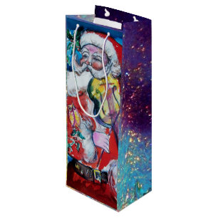 SANTA CLAUS MIT VIOLIN GESCHENKTÜTE FÜR WEINFLASCHEN