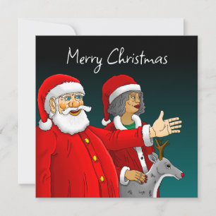 Santa Claus, Mme Père Noël & Rudolph Carte de Noël