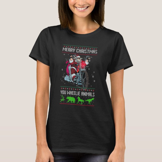 Santa Claus Motorcycle Merry Christmas Biker Rider T-Shirt (Vorderseite)