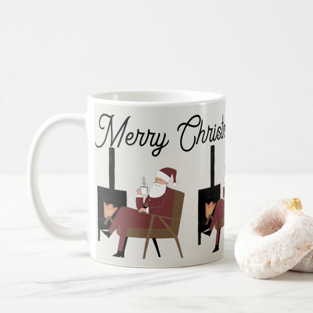 Santa Claus mug in front of the fireplace  Kaffeetasse (Mit Donut)