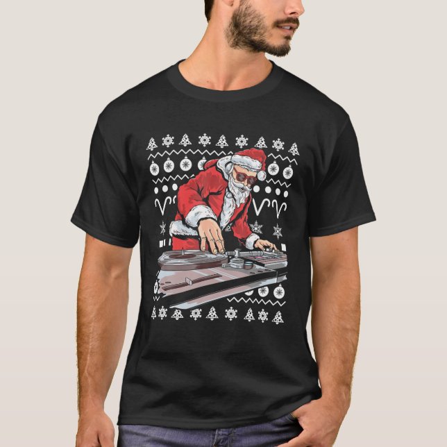 Santa Claus Music DJ Ugly Christmas Tacky Xmas Gif T-Shirt (Vorderseite)