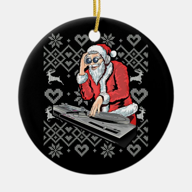 Santa Claus Music DJ Ugly Christmas Tacky Xmas Keramik Ornament (Vorne)