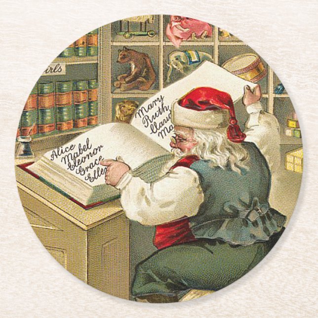 Santa Claus Naughty Nice List Weihnachten Runder Pappuntersetzer (Vorderseite)