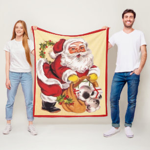 Santa Claus Niedlich Puppy Vintag Retro Weihnachte Fleecedecke