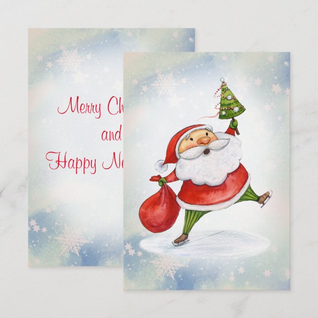 Santa Claus Niedliche Weihnachtswasserfarbe Dankeskarte (Vorne/Hinten)