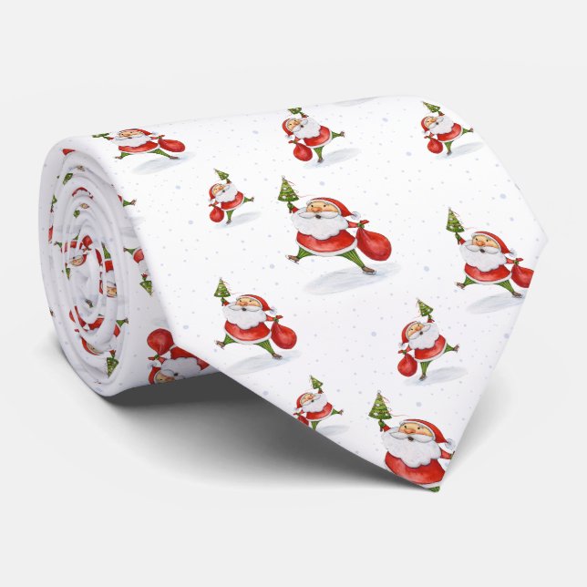 Santa Claus Niedliche Weihnachtswasserfarbe Krawatte (Gerollt)