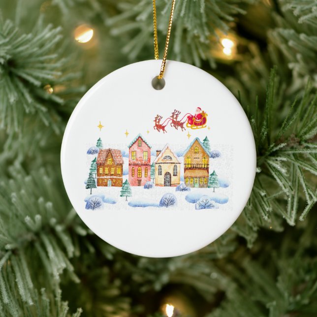 Santa Claus North Pole Weihnachtsdorf Keramik Ornament (Baum)