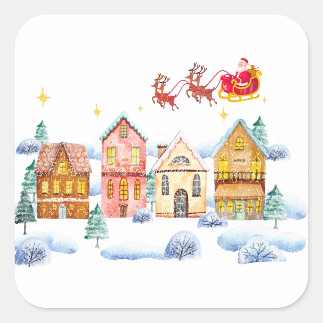 Santa Claus North Pole Weihnachtsdorf Quadratischer Aufkleber (Vorderseite)
