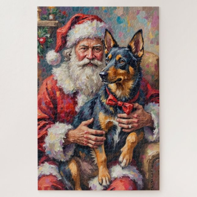 Santa Claus Norwegian Lundehund Christmas Art (Vertikal)