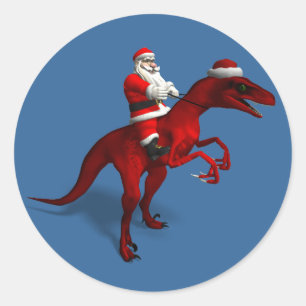 Santa Claus on Dino Runder Aufkleber