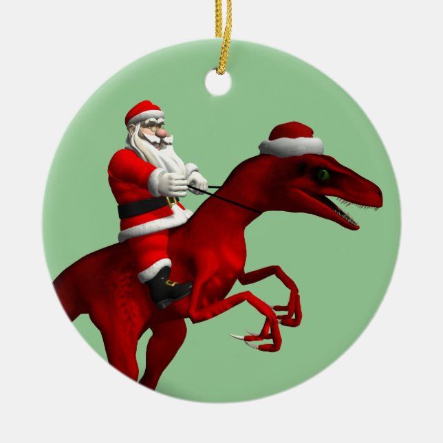 Santa Claus on Dinosaur Keramik Ornament (Vorne)