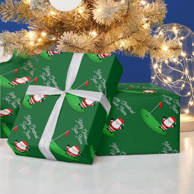 Santa Claus on golf course funny Christmas Geschenkpapier (Feiertage)