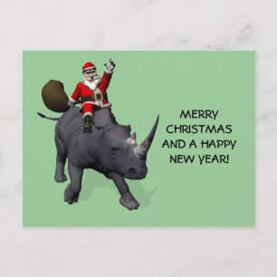 Santa Claus On Rhino Rhinoceros Feiertagspostkarte