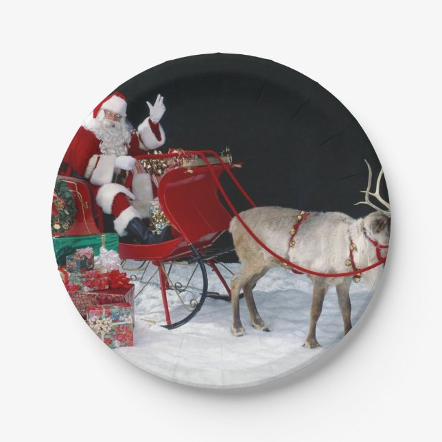 Santa Claus on sleigh with presents Pappteller (Vorderseite)