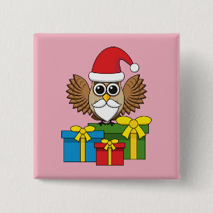 Santa Claus Owl mit Geschenken Button