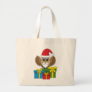Santa Claus Owl mit Geschenken Jumbo Stoffbeutel