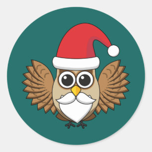 Santa Claus Owl Runder Aufkleber