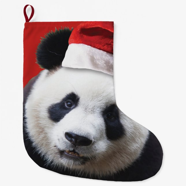 Santa Claus Panda Bear Großer Weihnachtsstrumpf (Vorderseite)