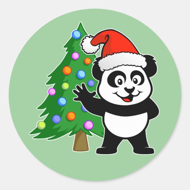 Santa Claus Panda Runder Aufkleber (Vorderseite)