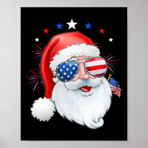 Santa Claus Patriotic Usa Sungles Kinder Weihnacht Poster