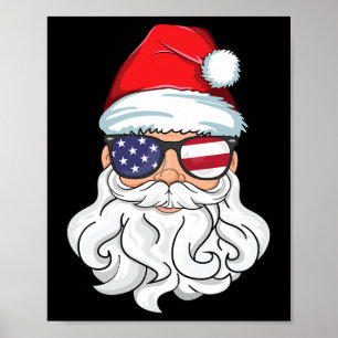 Santa Claus Patriotic Usa Sungles Kinder Weihnacht Poster
