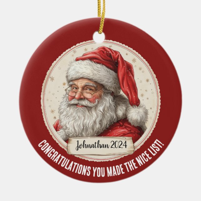 Santa Claus Personalisiert Nice List Ornament (Vorne)