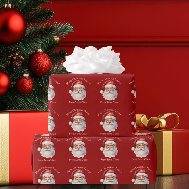 Santa Claus Personalisiert Red Kids Weihnachten Geschenkpapier (Von Creator hochgeladen)