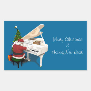 Santa Claus Pianist Rechteckiger Aufkleber