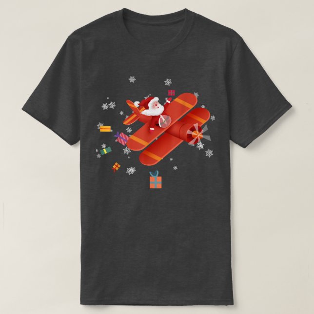 Santa Claus Pilot Flying Airplane Frohe Weihnachte T-Shirt (Design vorne)