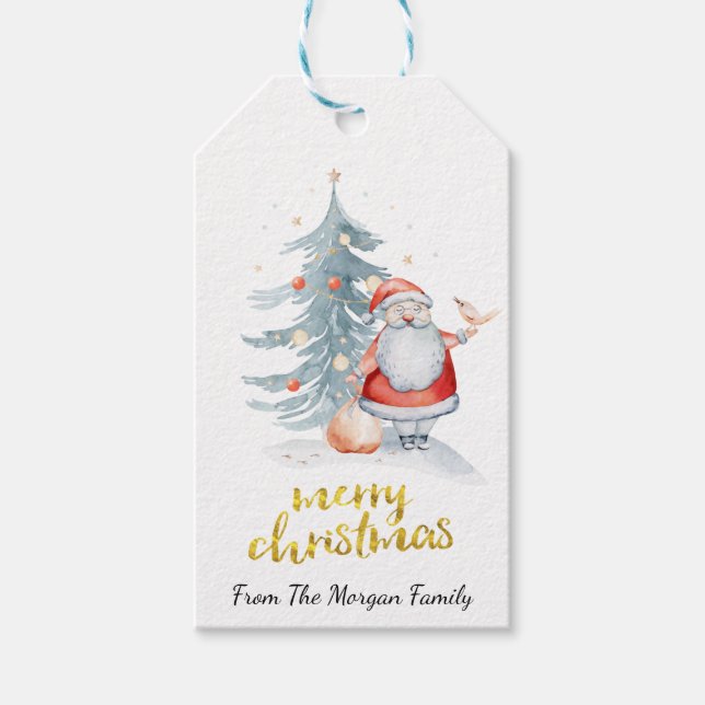 Santa Claus Pine Tree Weihnachten Geschenkanhänger (Vorderseite)
