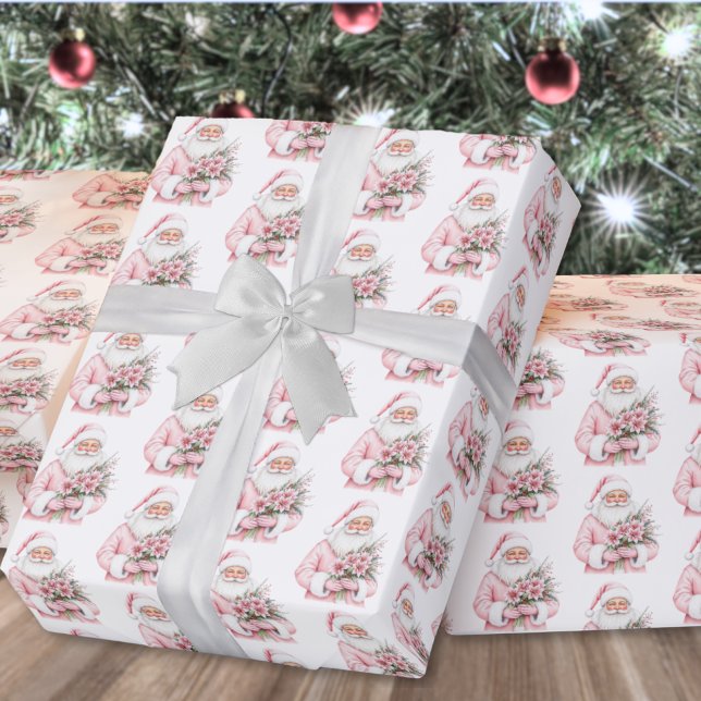 Santa Claus Pink Christmas Geschenkpapier (Santa Claus Pink Christmas Wrapping Paper)