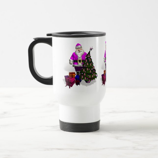 Santa Claus Pink Ribbons Reisebecher (Links)
