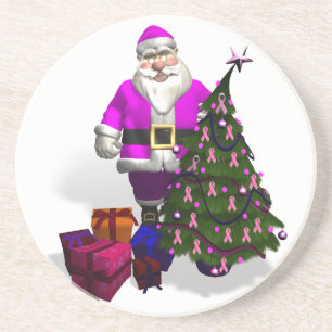 Santa Claus Pink Ribbons Sandstein Untersetzer