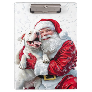 Santa Claus & Pitbull Puppy Dog Klemmbrett